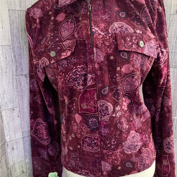Christopher & Banks Red Bomber Jacket Velvet Paisley zipper Size L - Picture 1 of 13